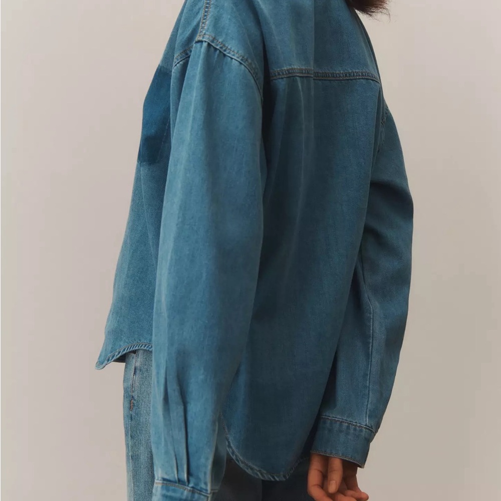 Anthropology Long-Sleeve Burnout Pocket Denim Shirt - Picture 4 of 9